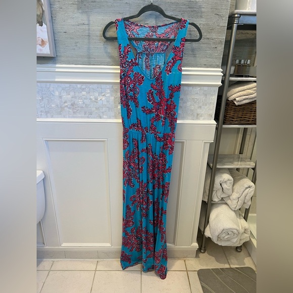 Medium Lilly Pulitzer Rhode Island reef maxi dress blue red pink coral cotton - Picture 5 of 10